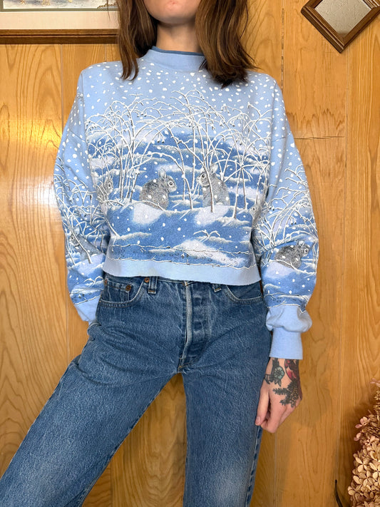 (XS-M) Vtg cropped winter wonderland crewneck
