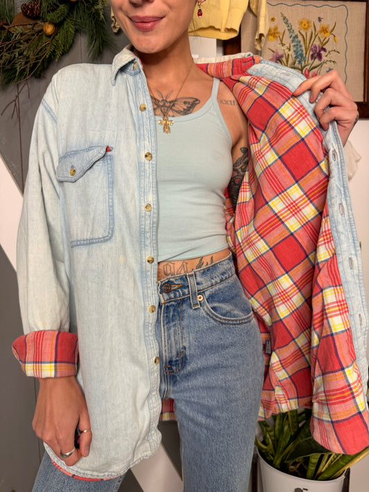 (L) Vtg flannel lined chambray