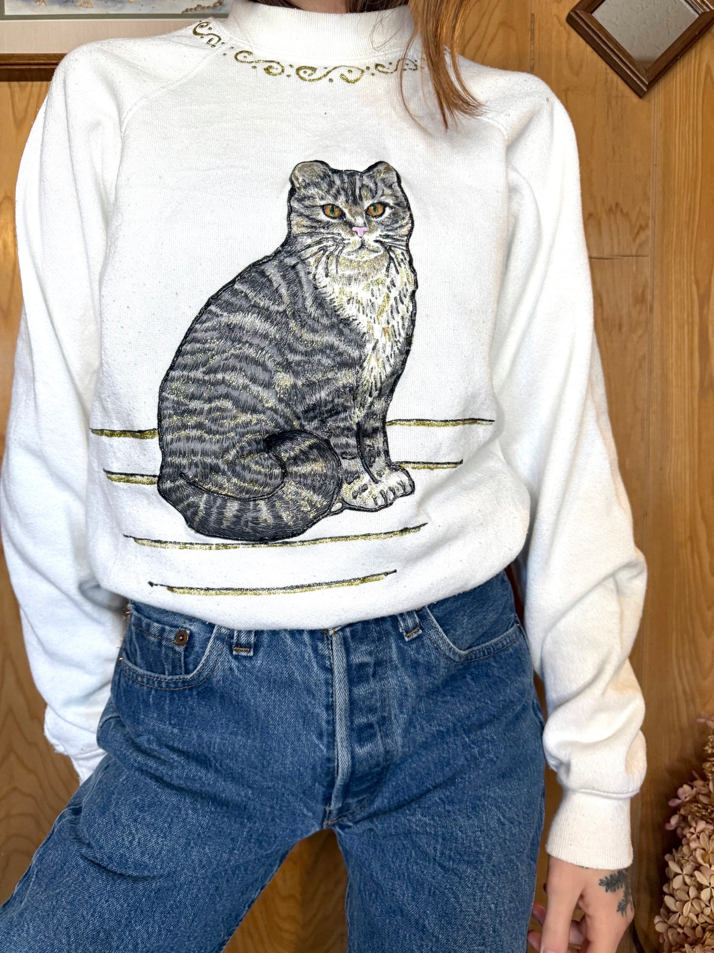 (M) Vtg cat crewneck