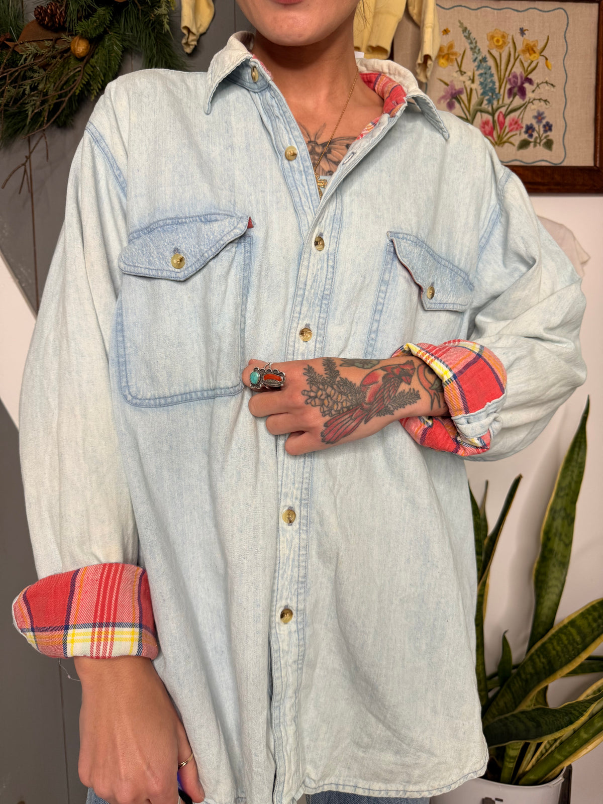 (L) Vtg flannel lined chambray
