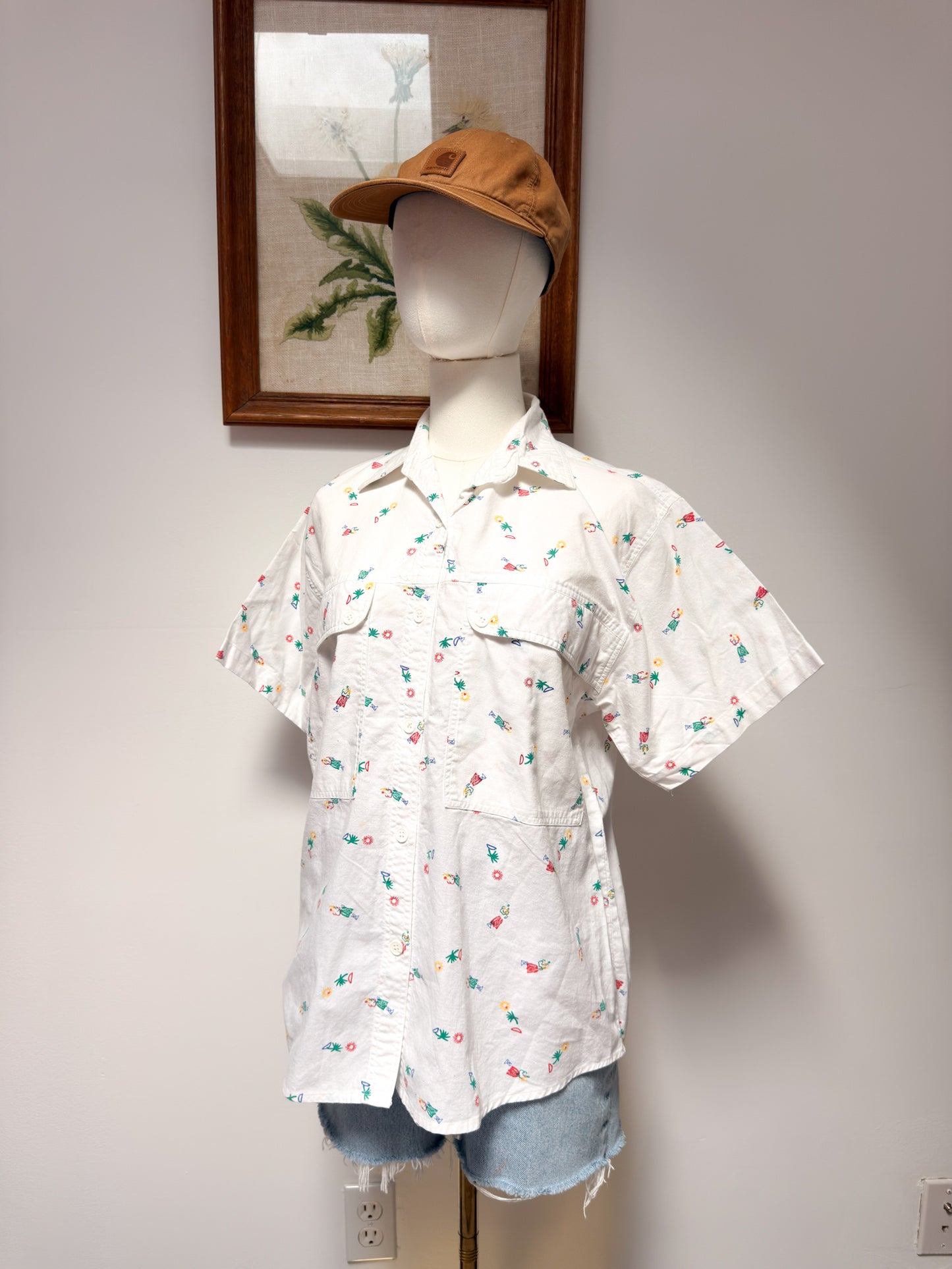 (M) Vtg Palm tree button up