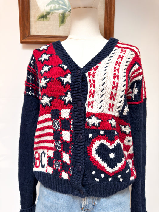 (S) Vtg patriotic cardigan