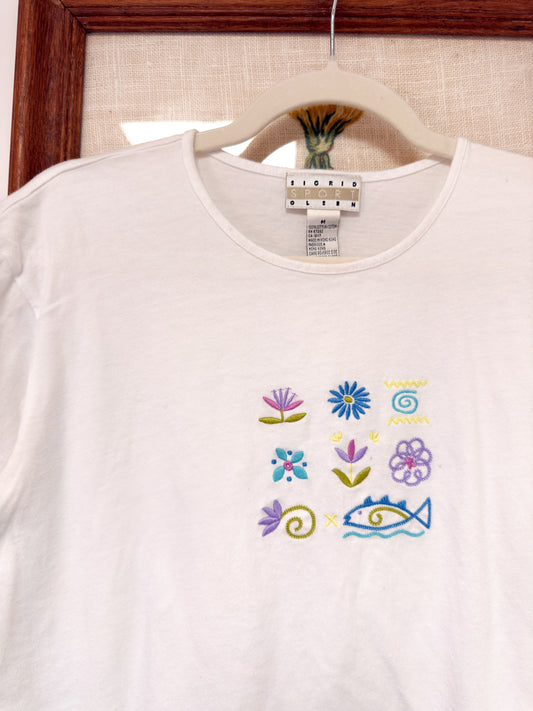 (M) Vtg summer embroidered tee