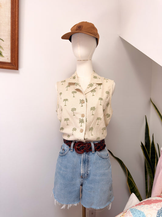 (M) Vtg palm tree blouse