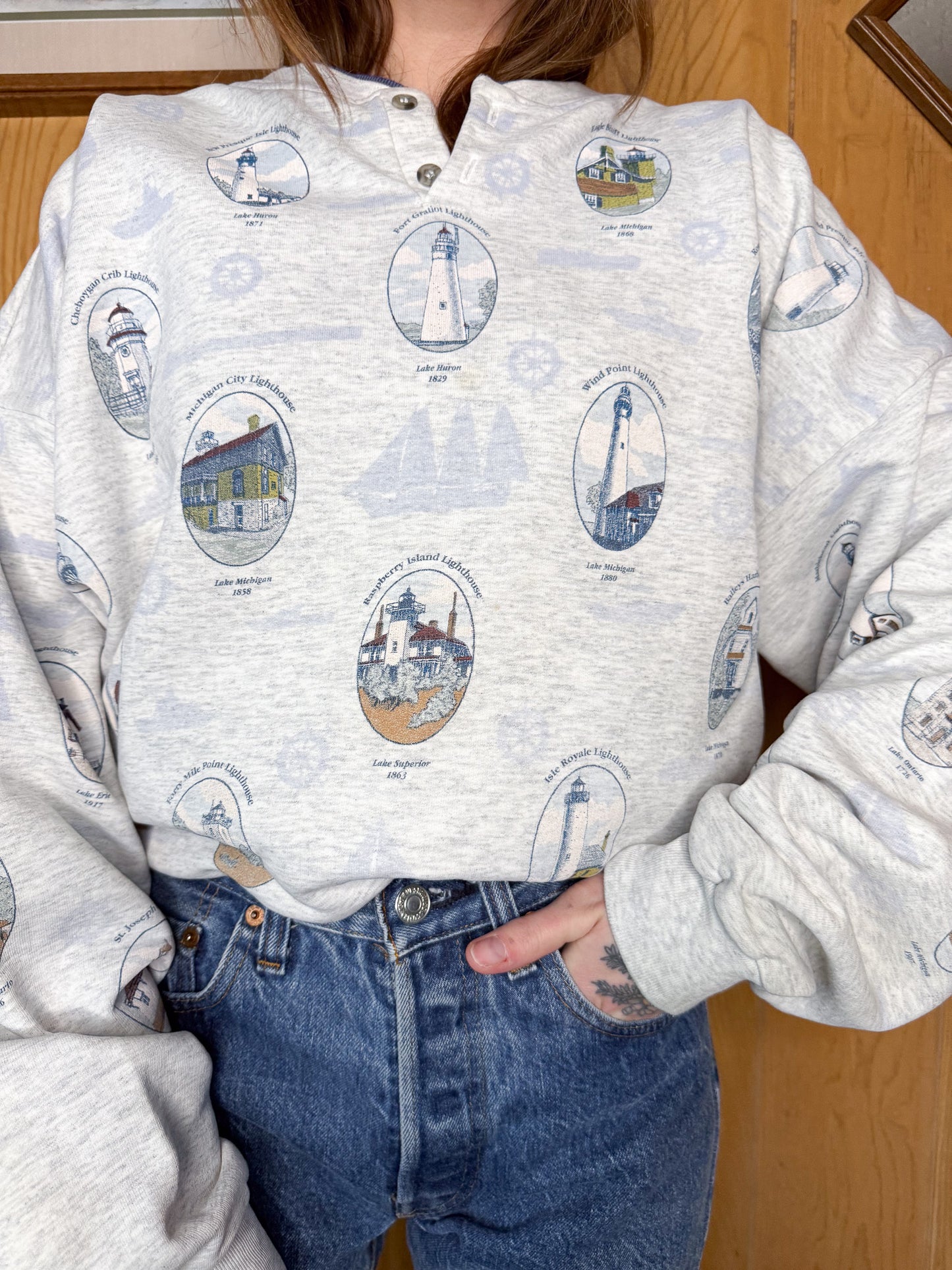 (L/XL) Vtg Lighthouse crewneck