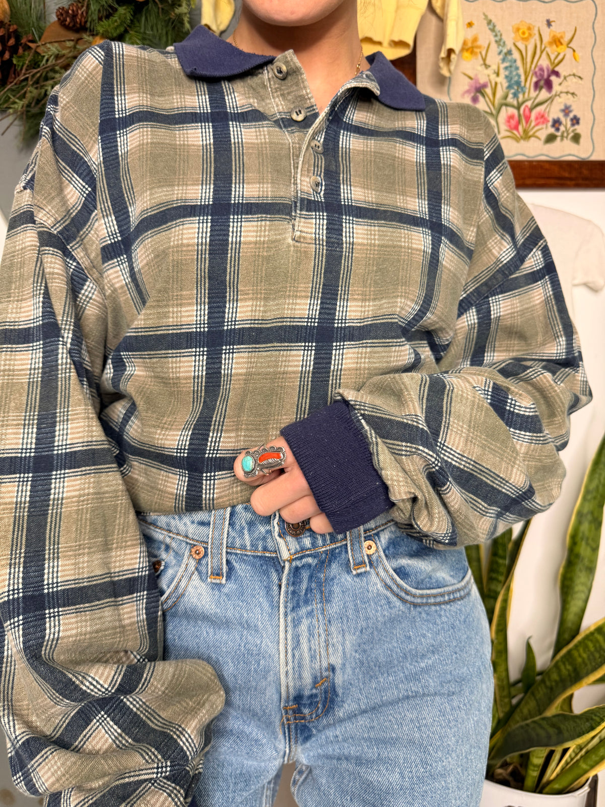 (XL/XXL) Vtg plaid long sleeve