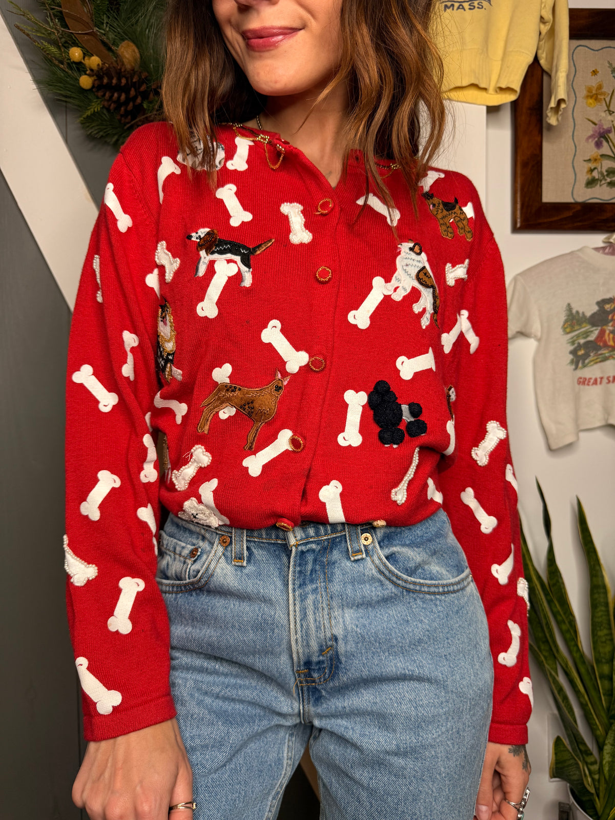 (L) Vtg dog cardigan