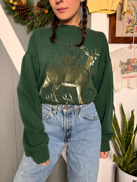 (L) Vtg deer crewneck