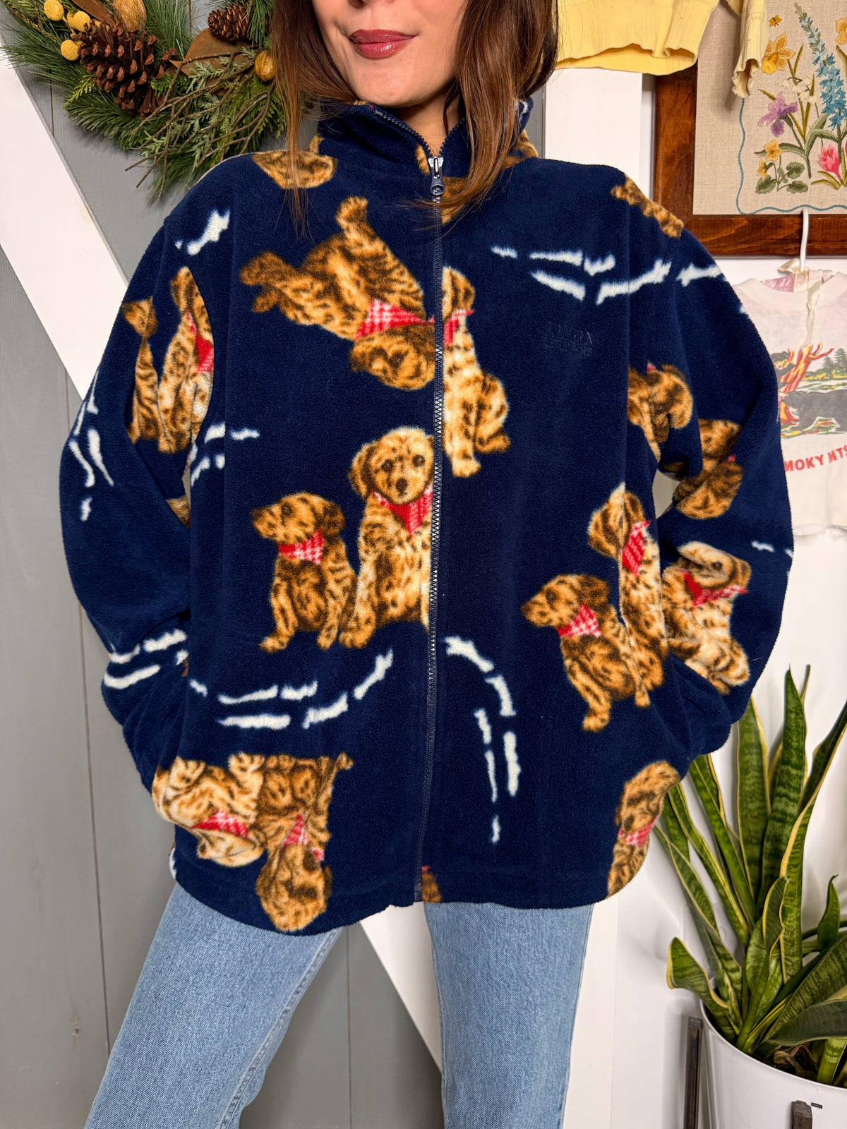 (S/M) Vtg dog fleece