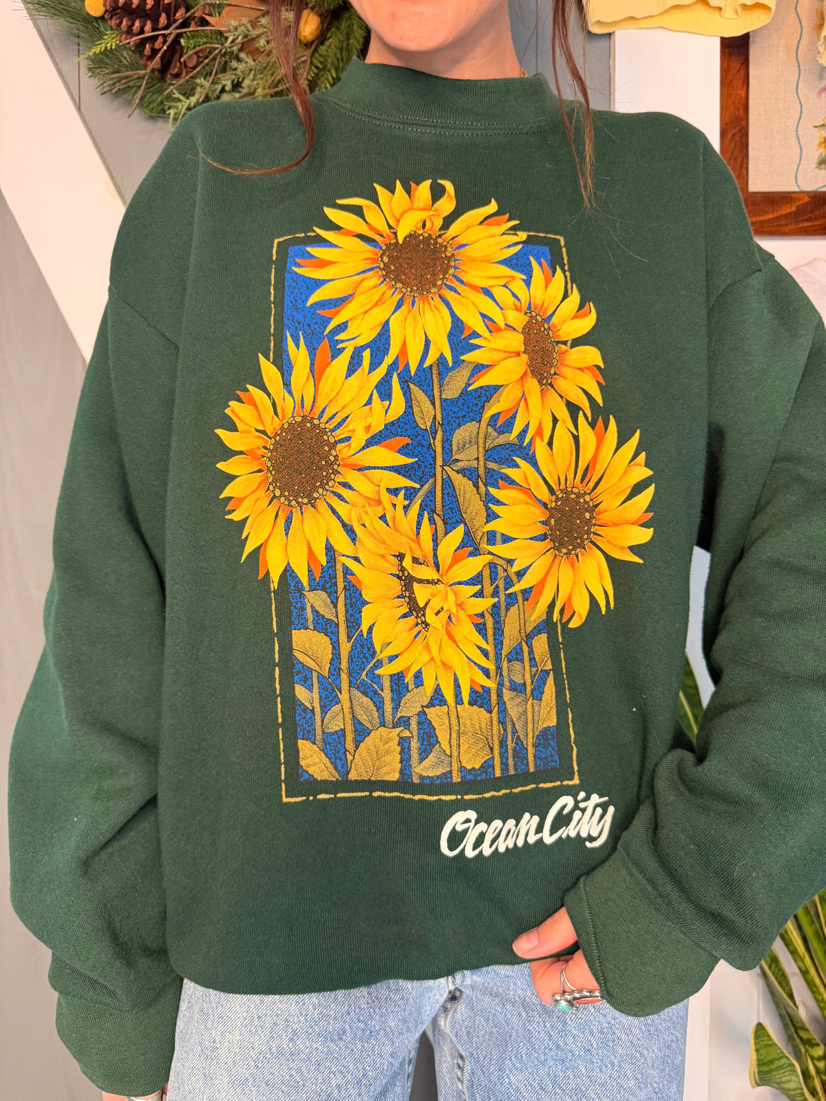 (L) Vtg sunflower crewneck
