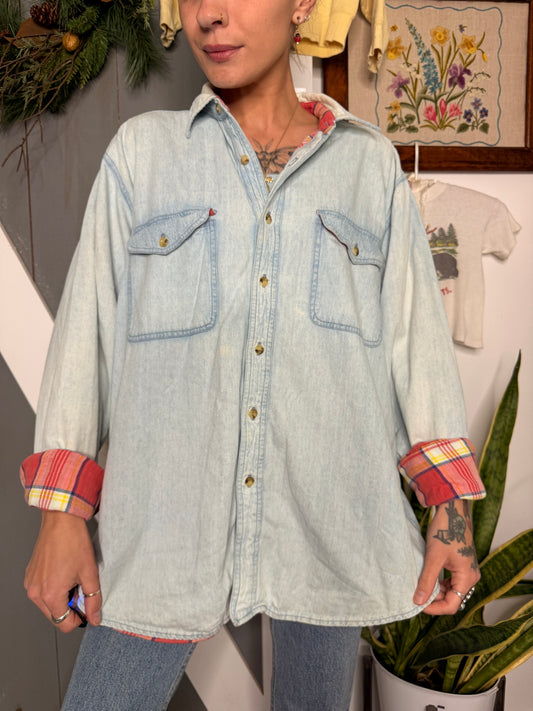 (L) Vtg flannel lined chambray