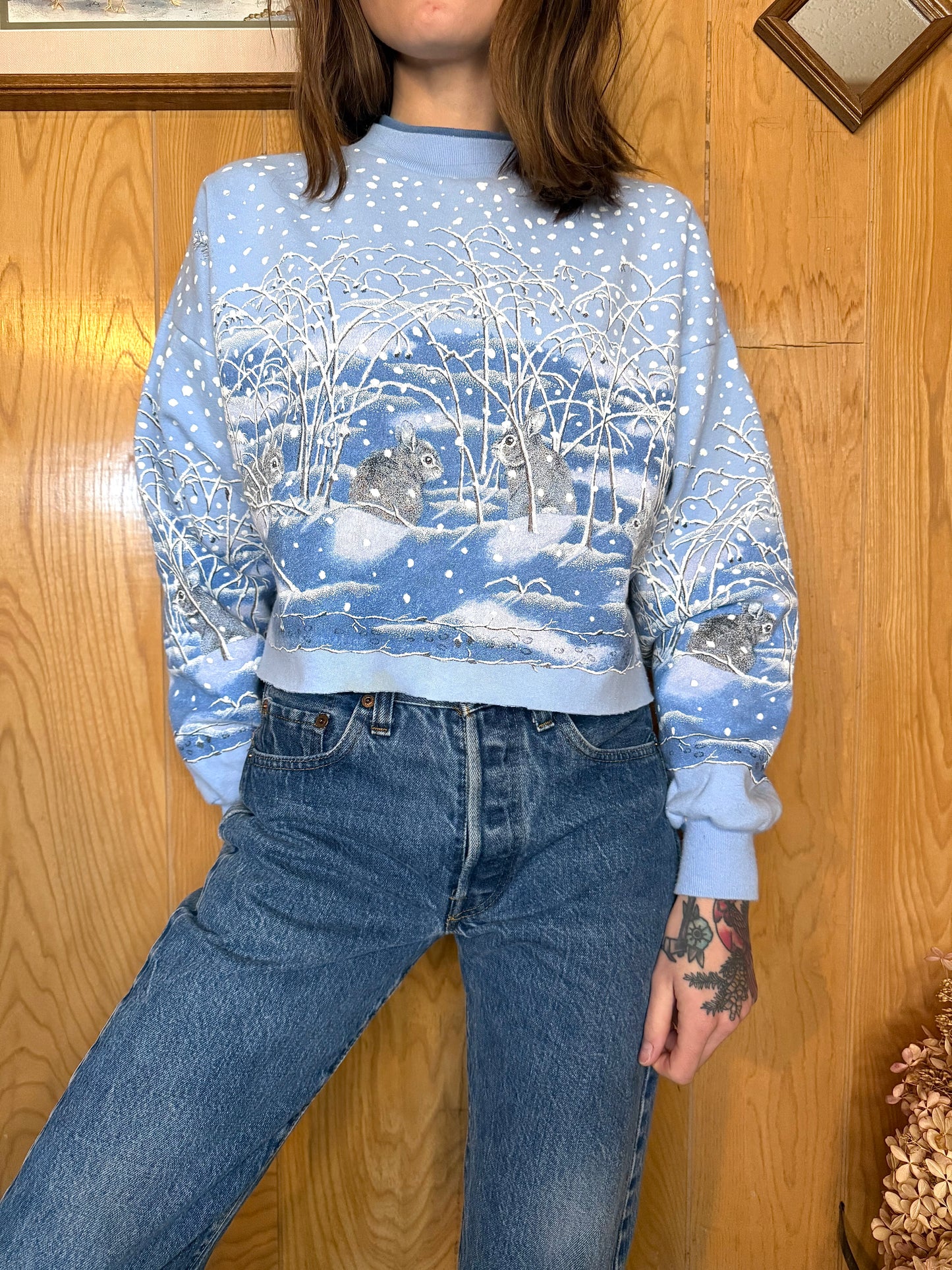 (XS-M) Vtg cropped winter wonderland crewneck