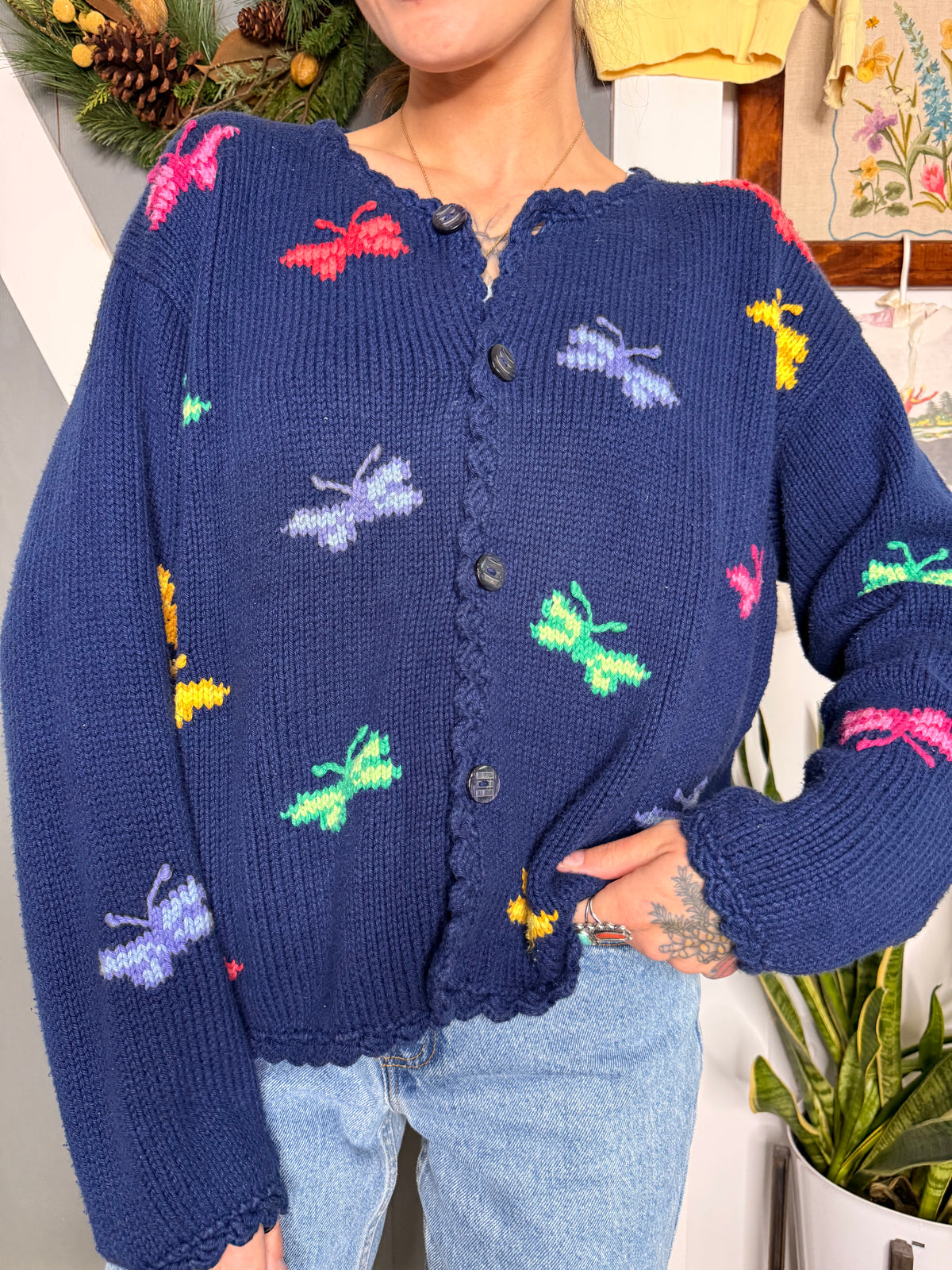 (S/M) Vtg butterfly cardigan