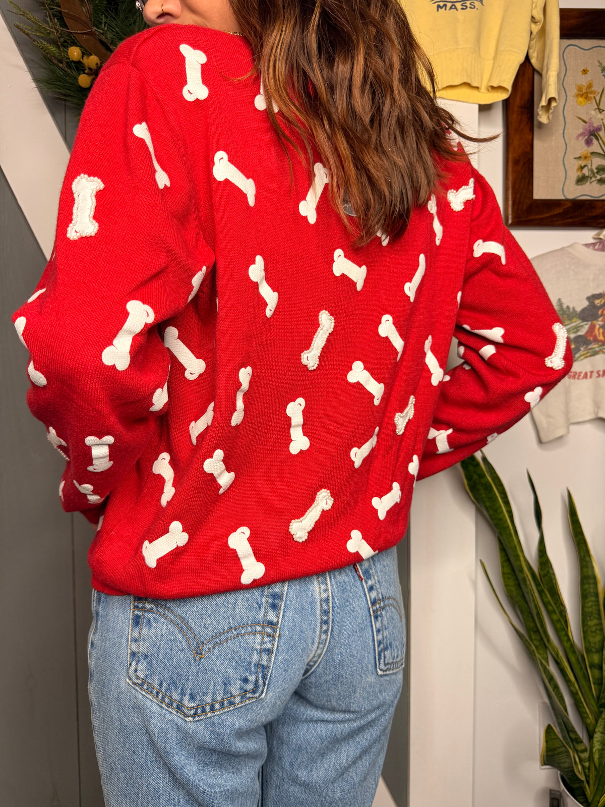 (L) Vtg dog cardigan