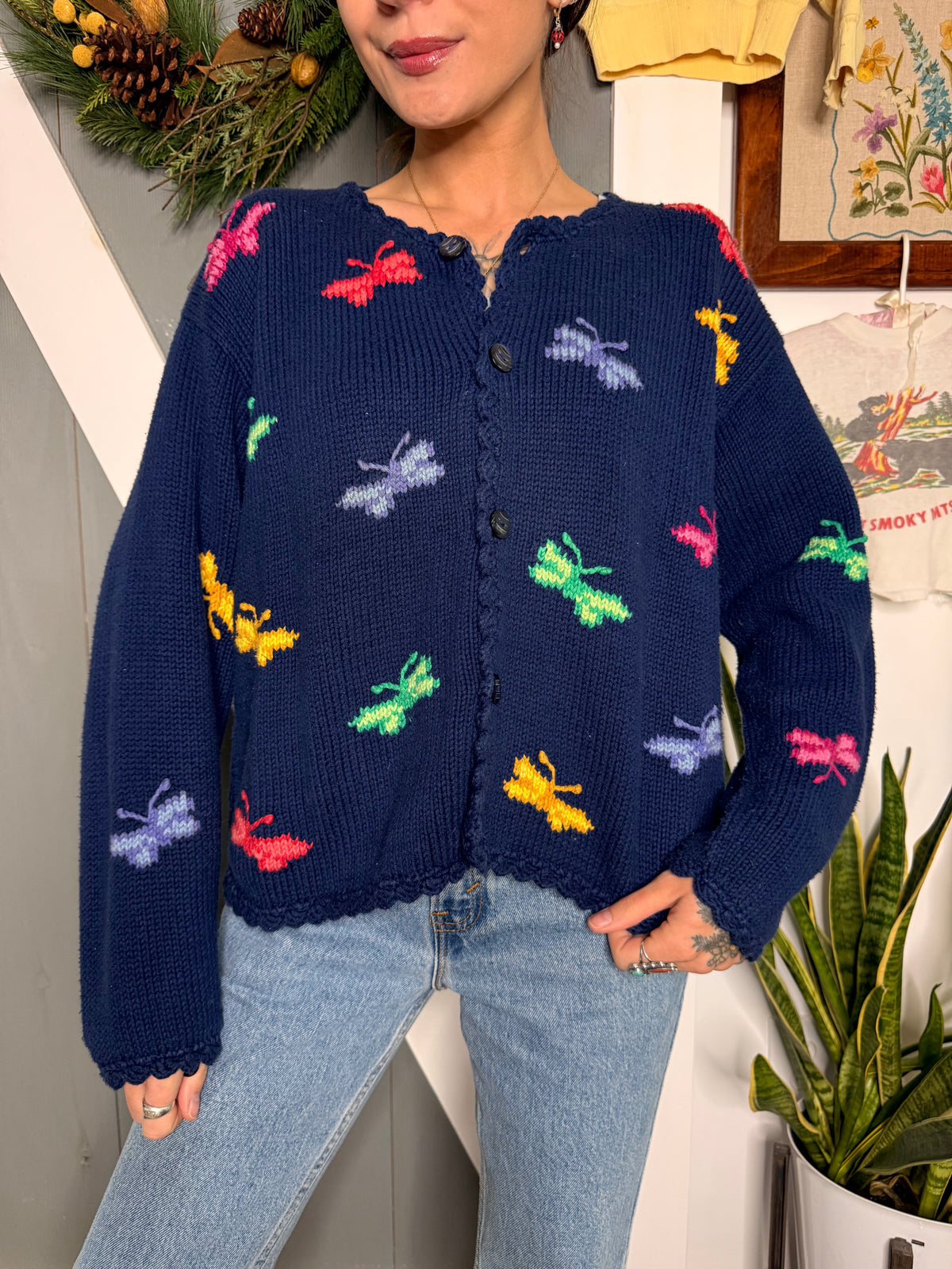 (S/M) Vtg butterfly cardigan