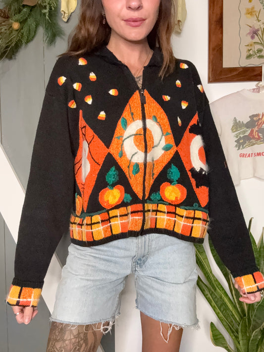 (L) Vtg Halloween cardigan