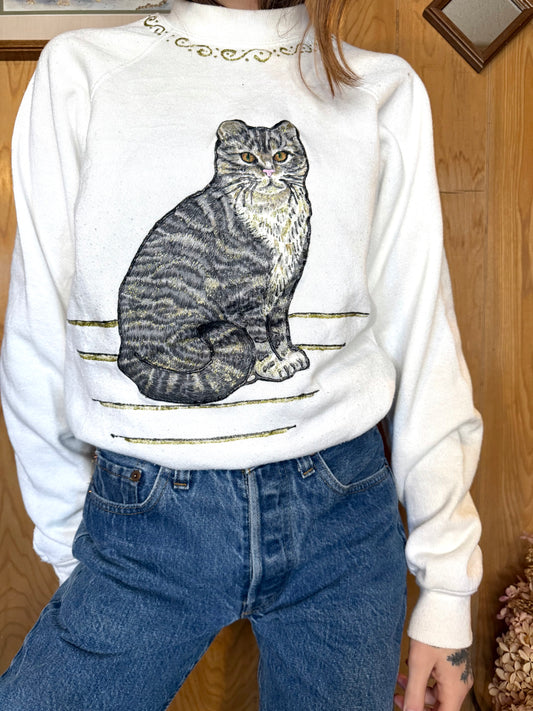 (M) Vtg cat crewneck
