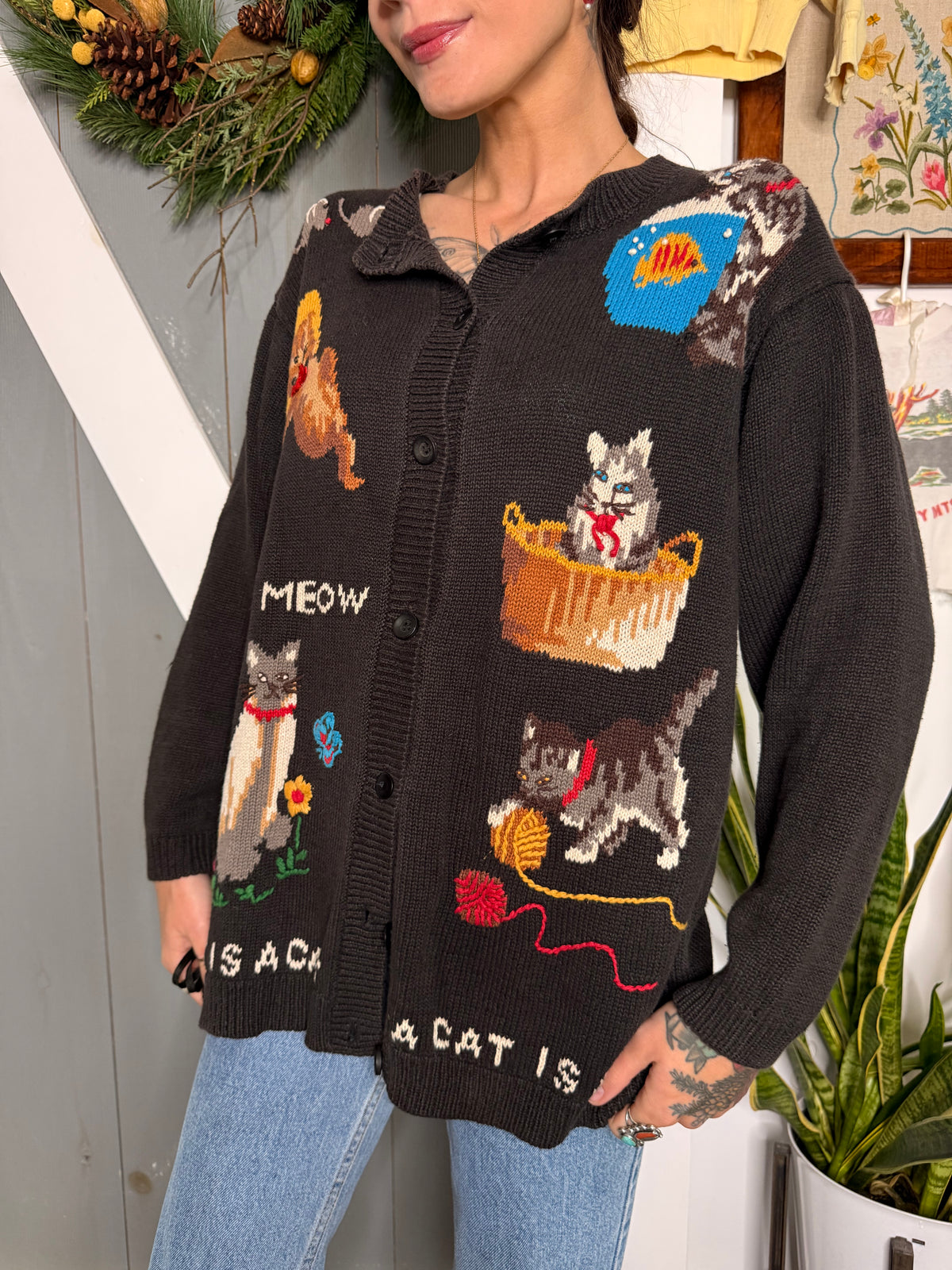 (M) Vtg cat cardigan