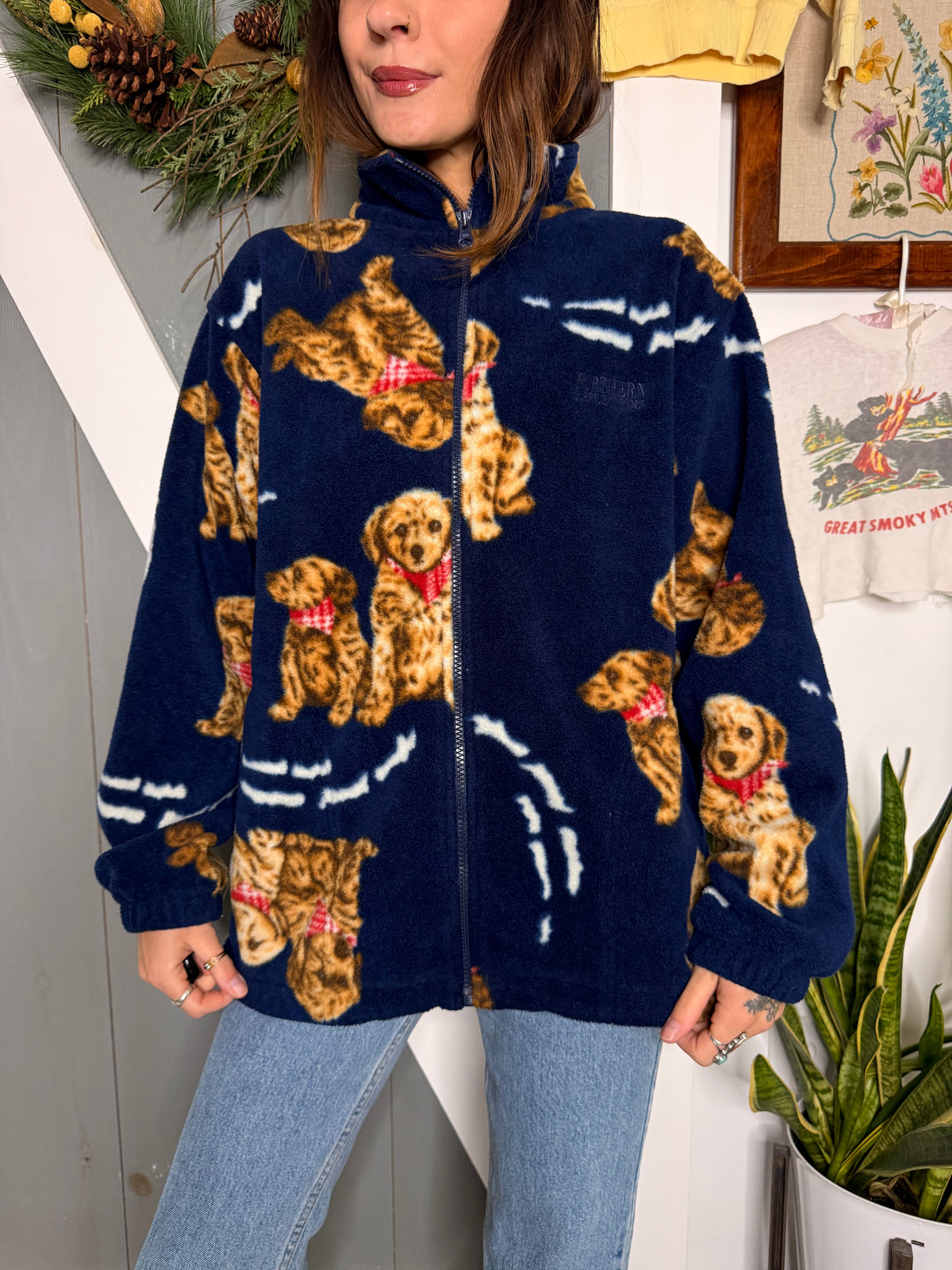 (S/M) Vtg dog fleece