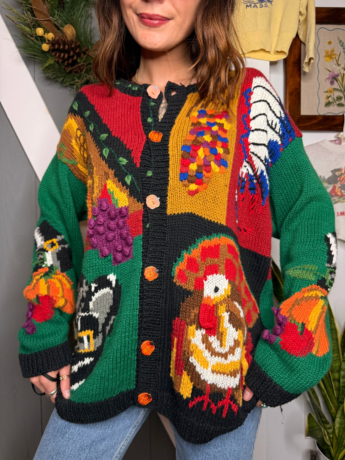 (M/L) Vtg Thanksgiving cardigan