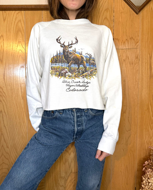 (S-L) Vtg cropped deer crewneck