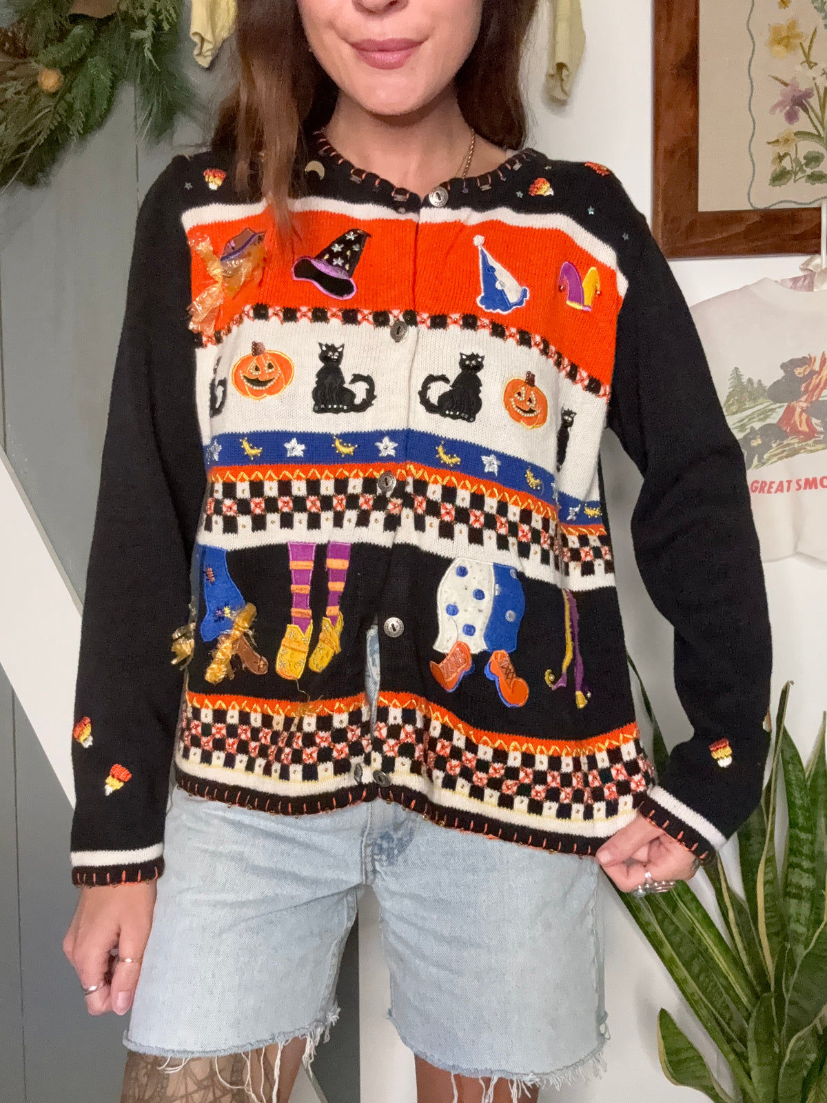 (M) Vtg Halloween cardigan