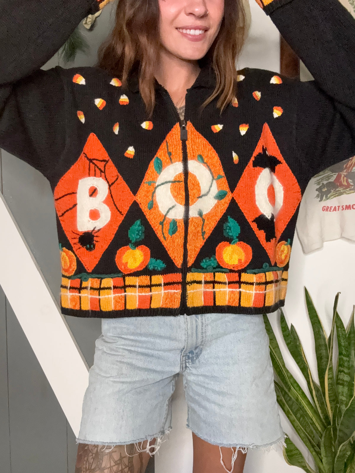 (L) Vtg Halloween cardigan