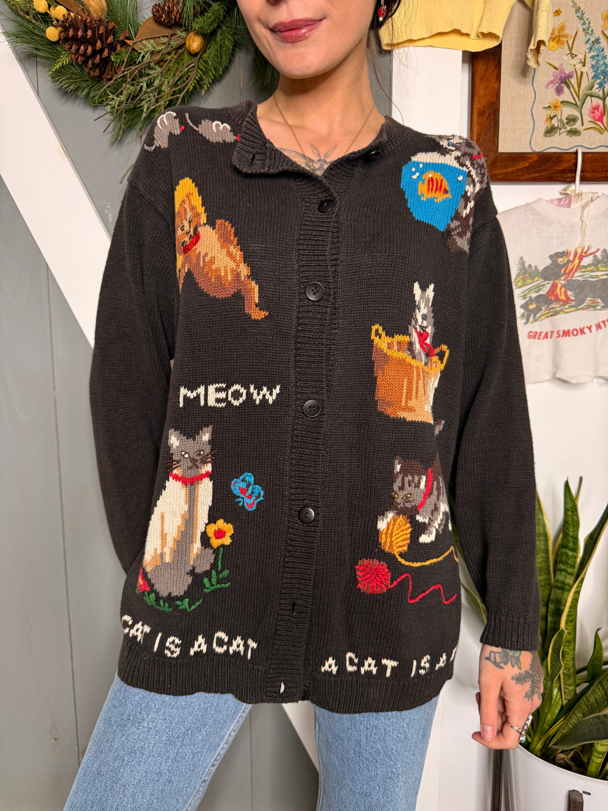 (M) Vtg cat cardigan