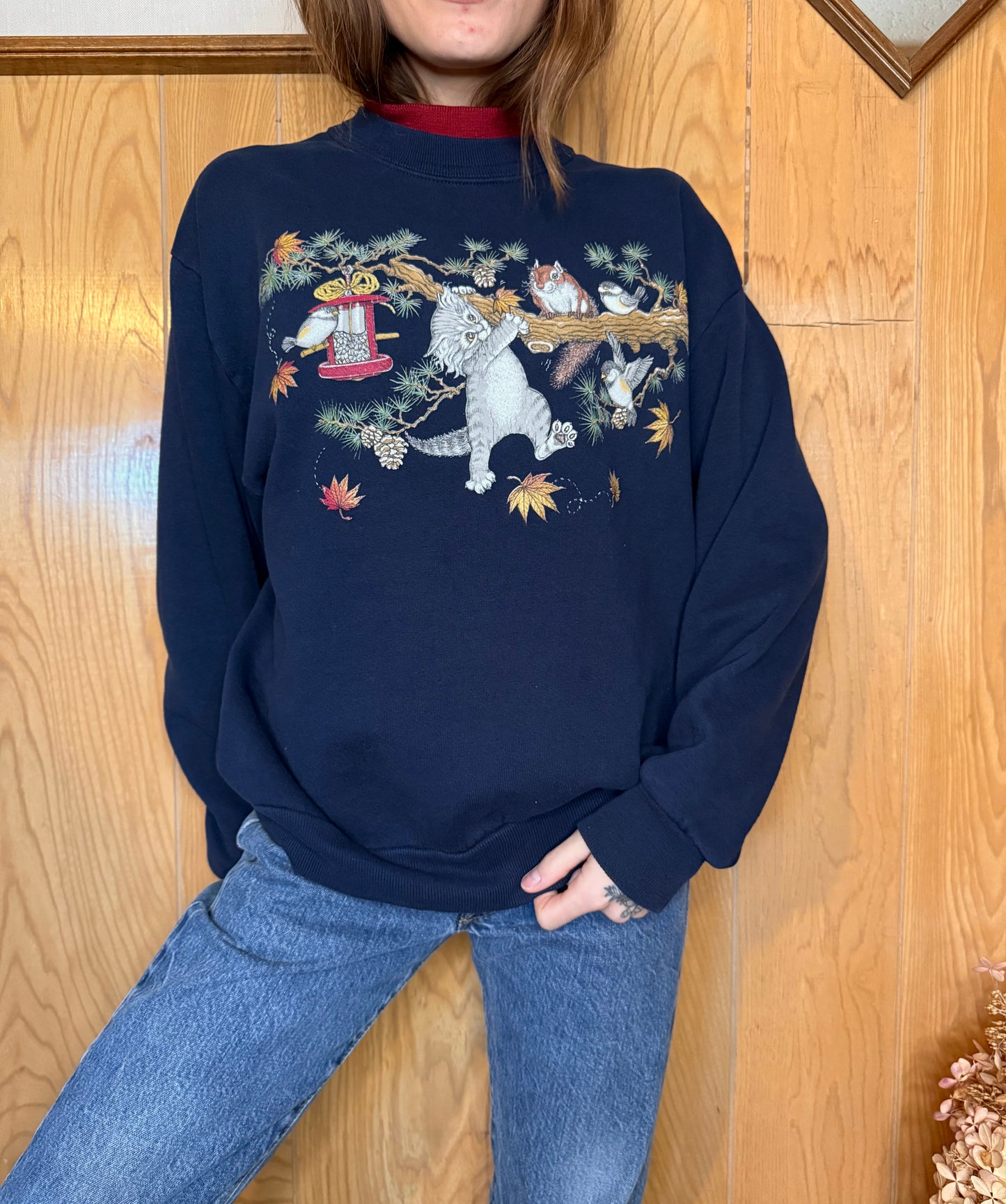 (M) Vtg cat crewneck