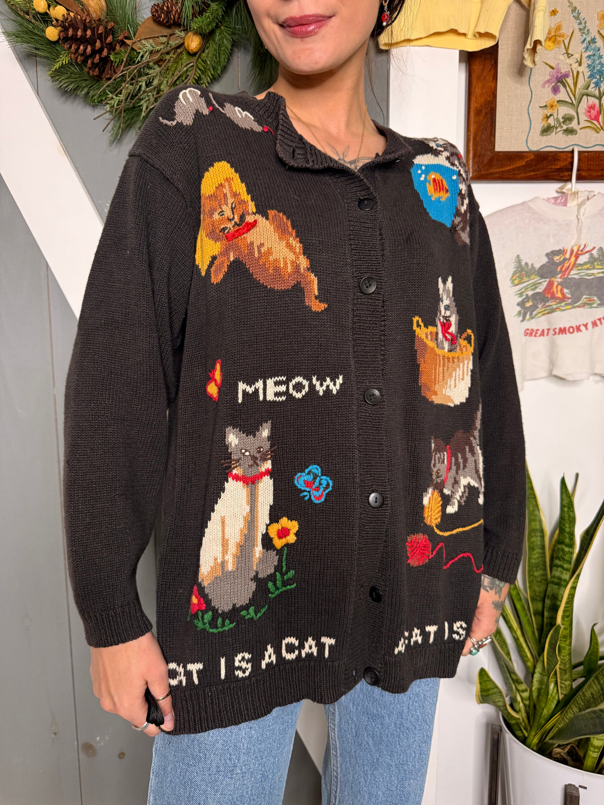 (M) Vtg cat cardigan