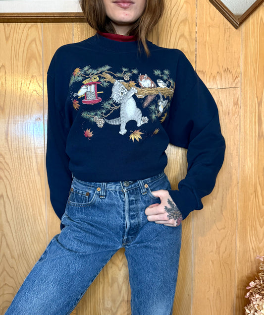 (M) Vtg cat crewneck