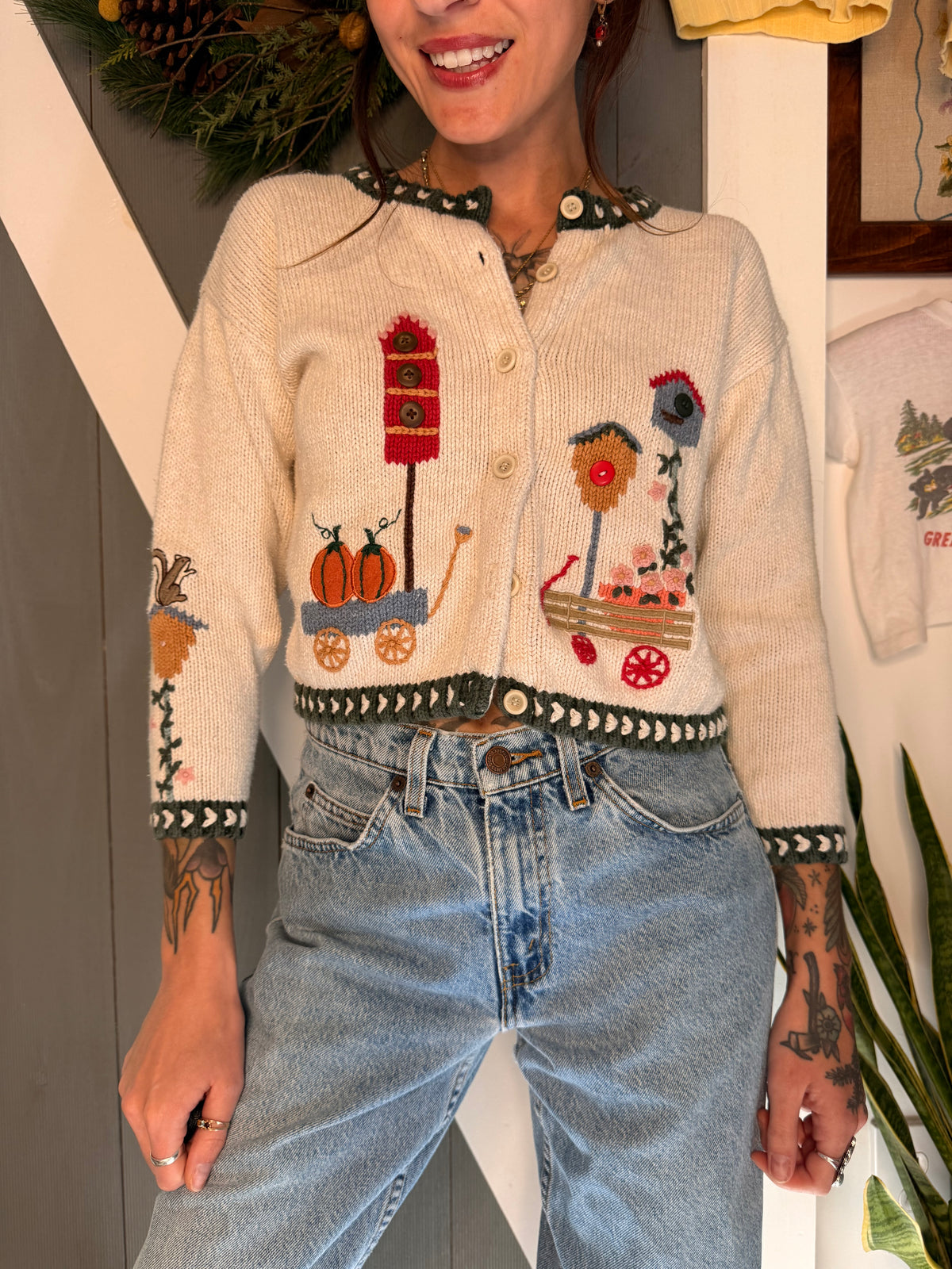 (XS) vtg fall themed cardigan