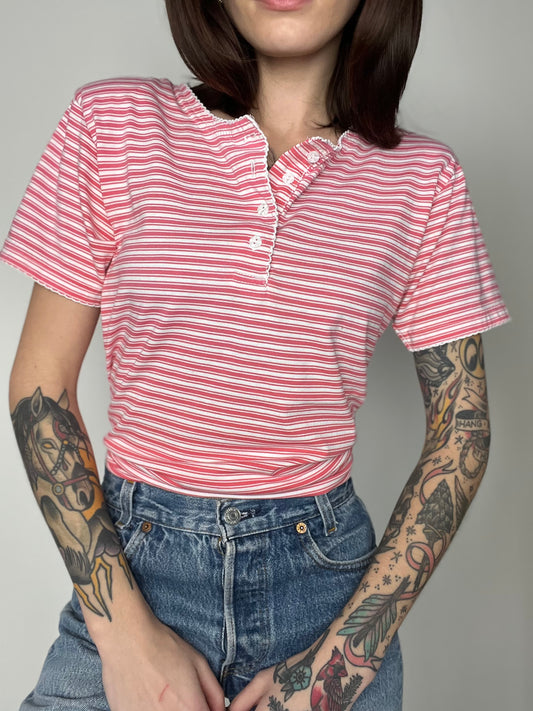 (M) vintage pink striped shirt