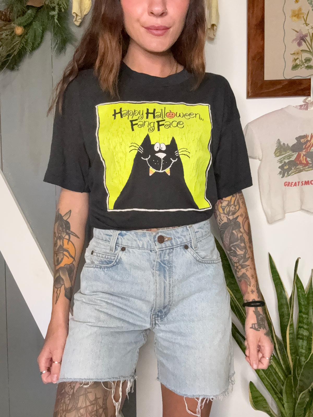 (L/XL) Vtg Halloween cat tee