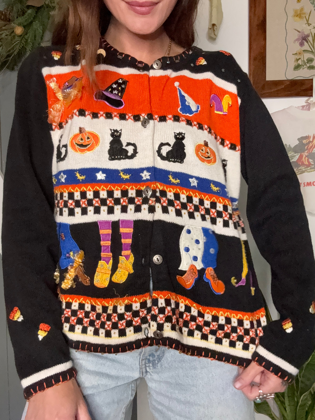 (M) Vtg Halloween cardigan
