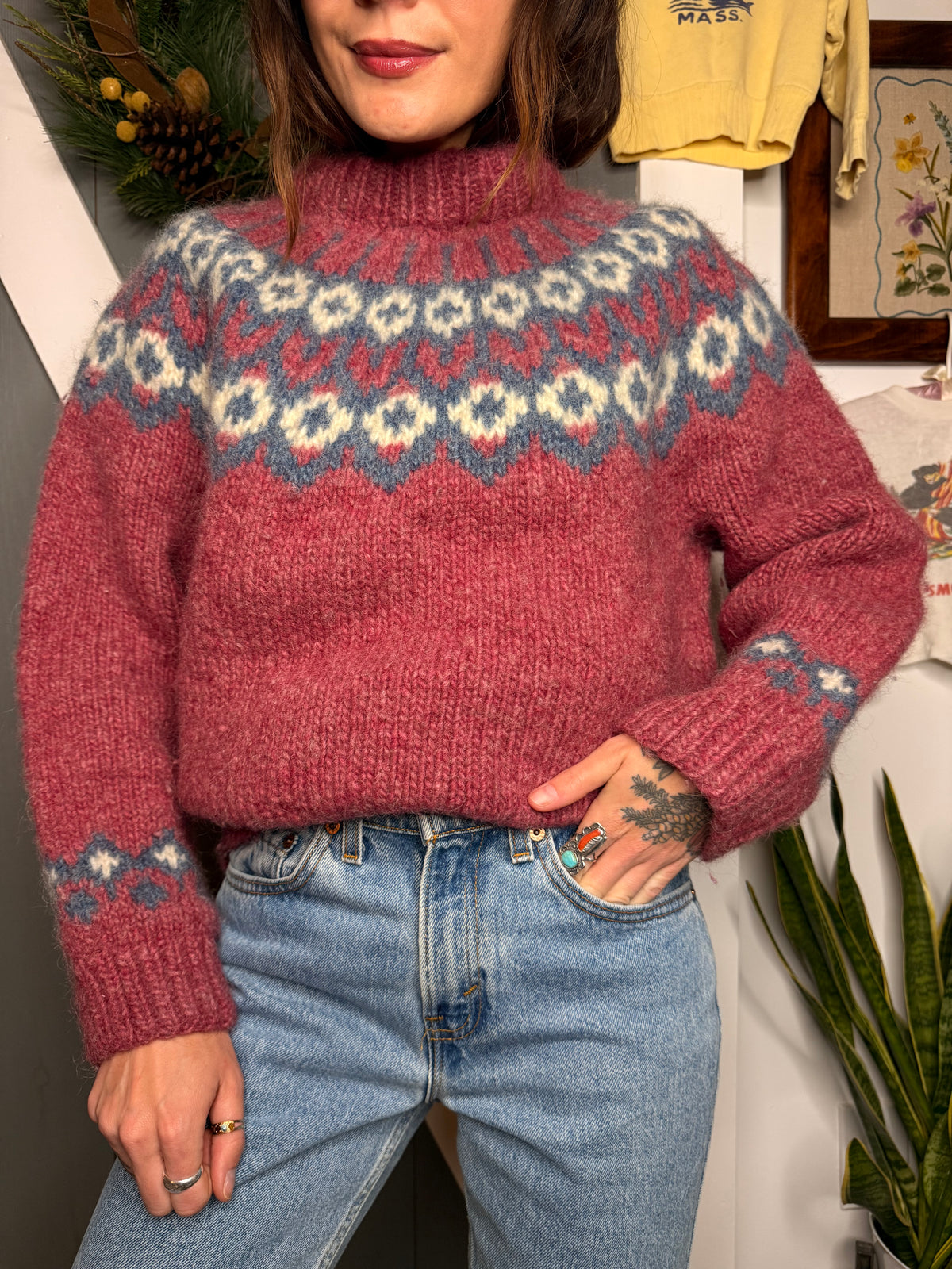 (M) Vtg wool fair isle sweater