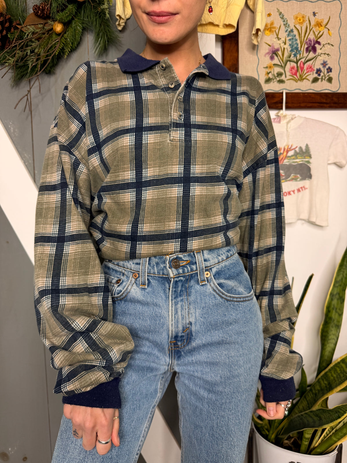 (XL/XXL) Vtg plaid long sleeve