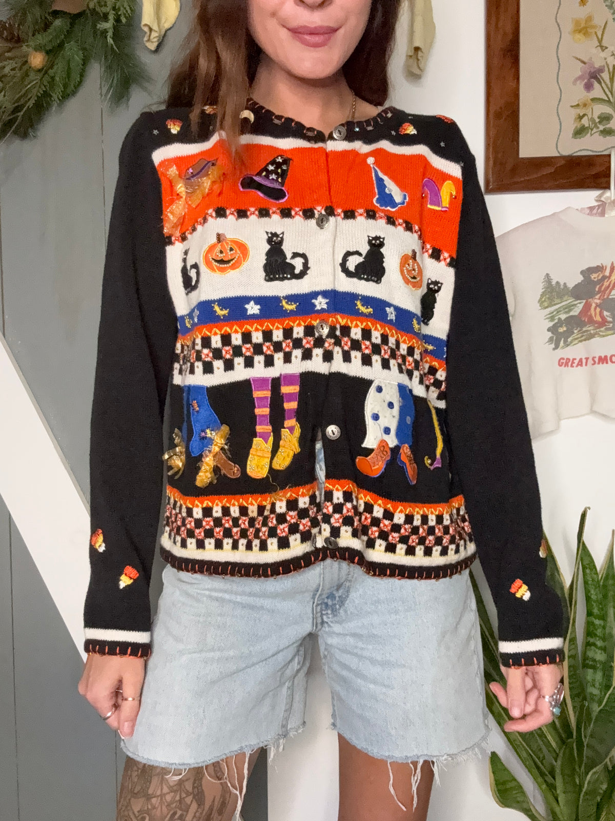 (M) Vtg Halloween cardigan