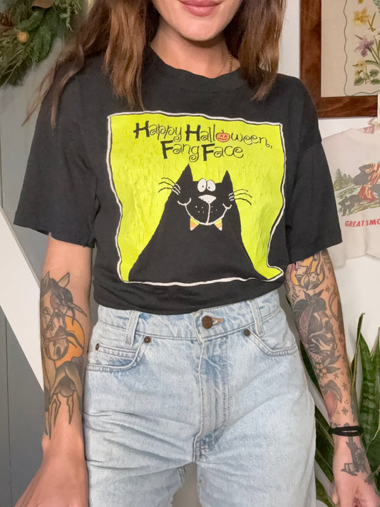 (L/XL) Vtg Halloween cat tee