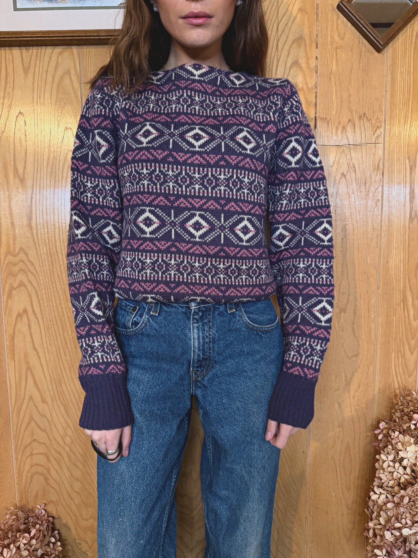 (M) Vtg wool fair isle sweater
