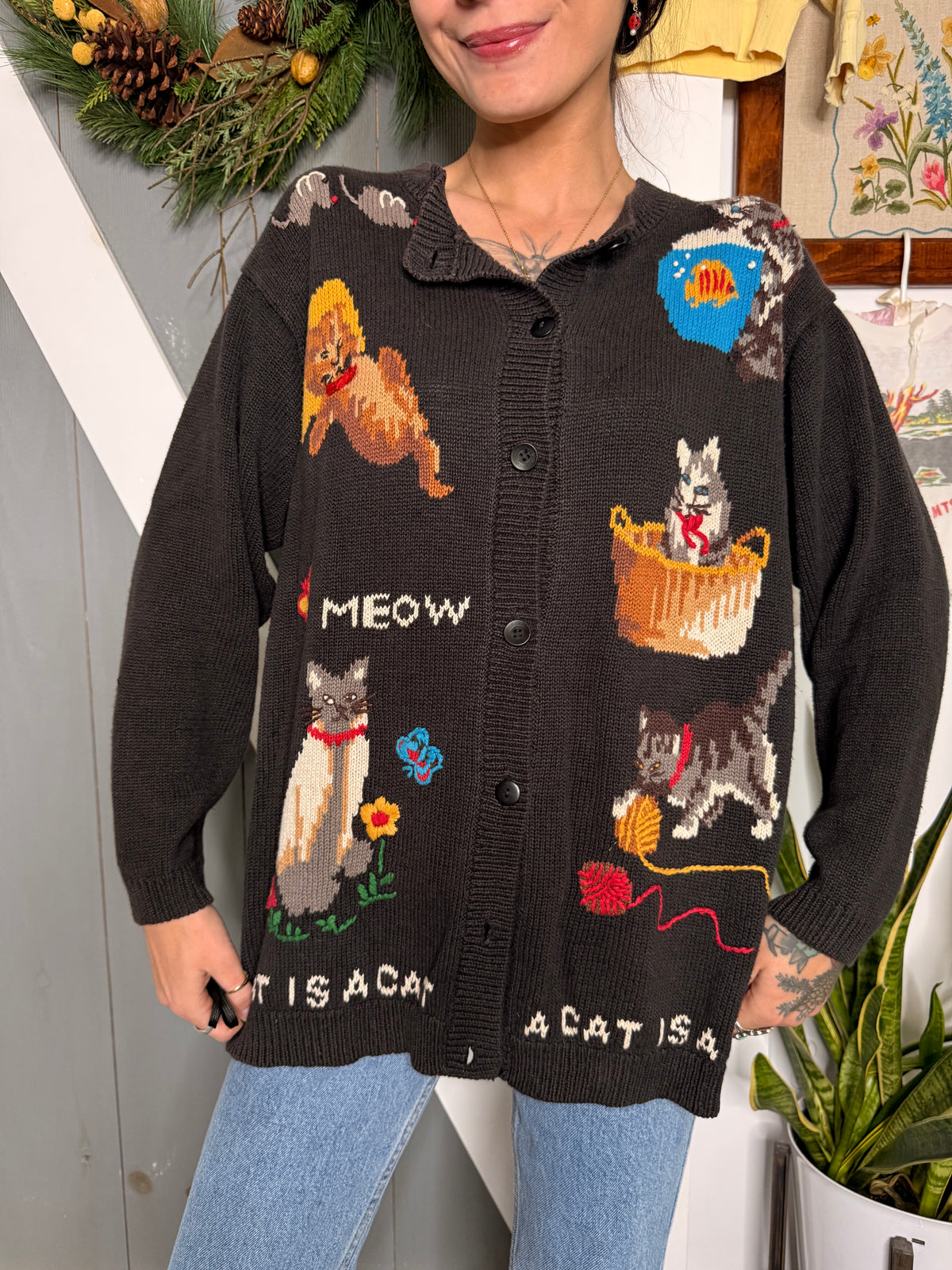 (M) Vtg cat cardigan