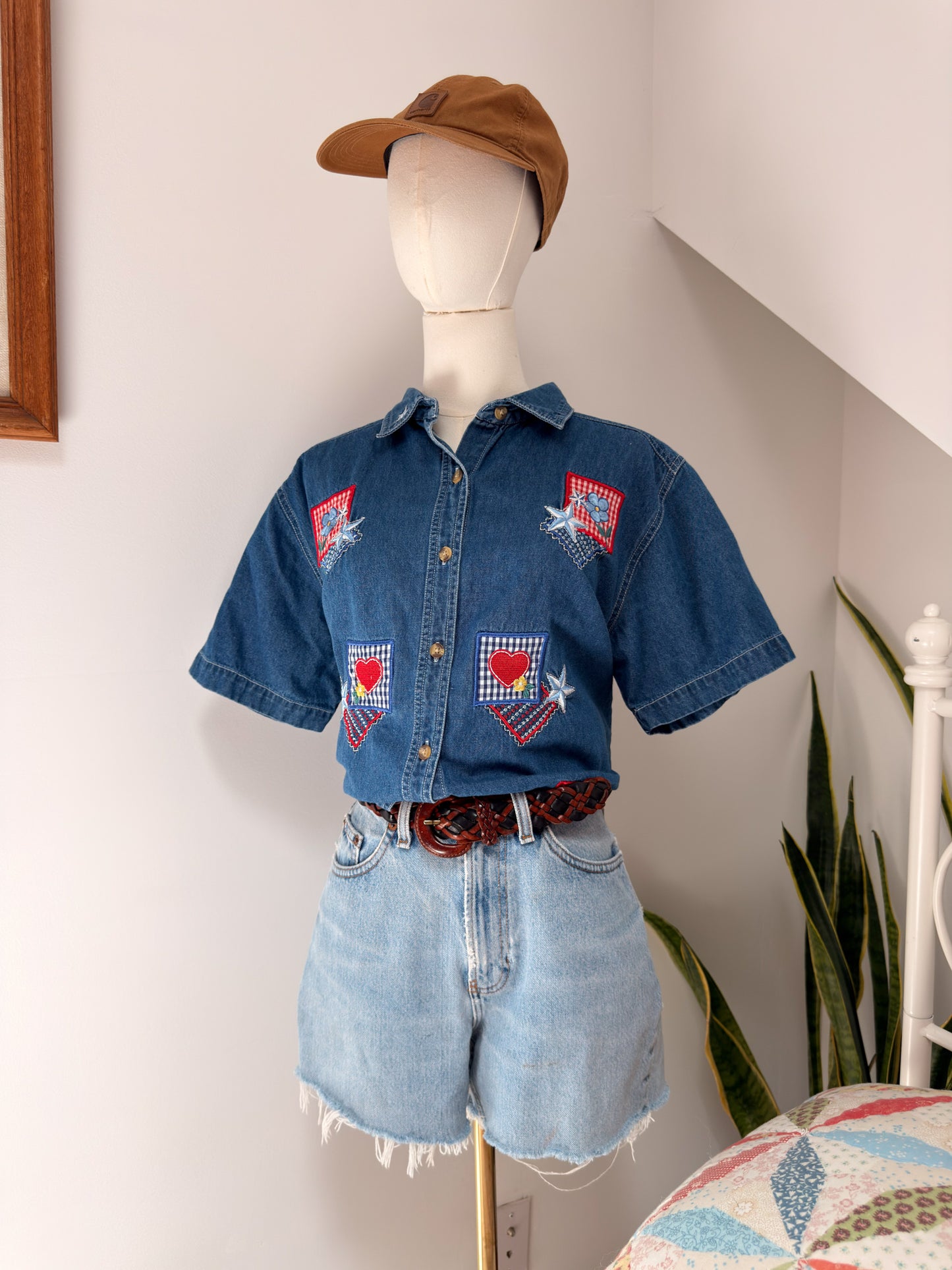 (XL) Vtg Patriotic denim button up