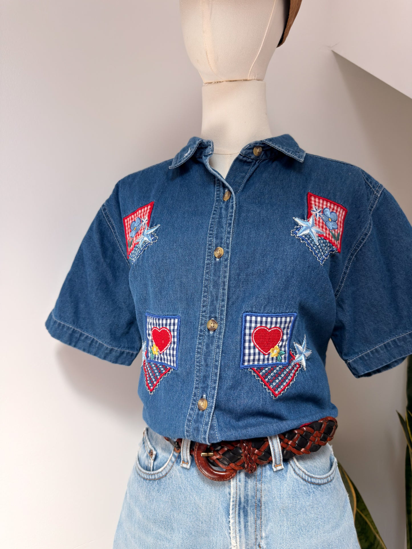 (XL) Vtg Patriotic denim button up