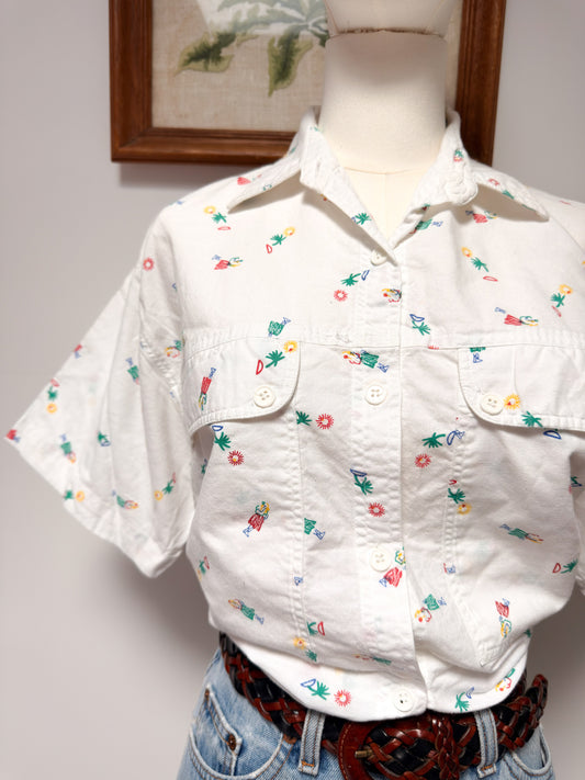 (M) Vtg Palm tree button up