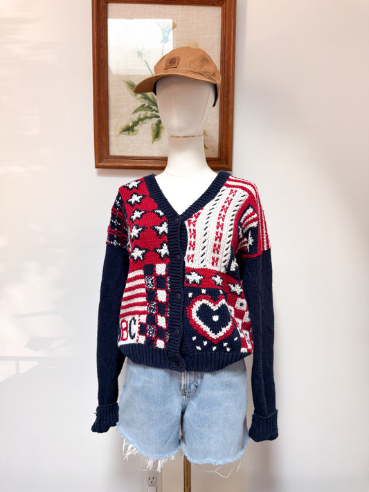 (S) Vtg patriotic cardigan