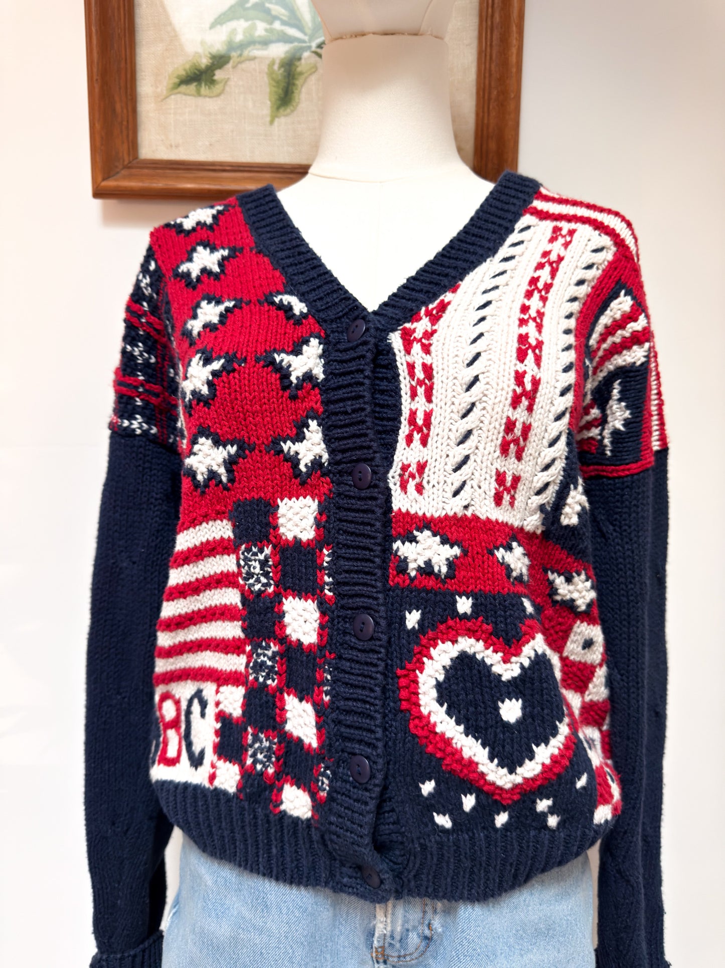 (S) Vtg patriotic cardigan