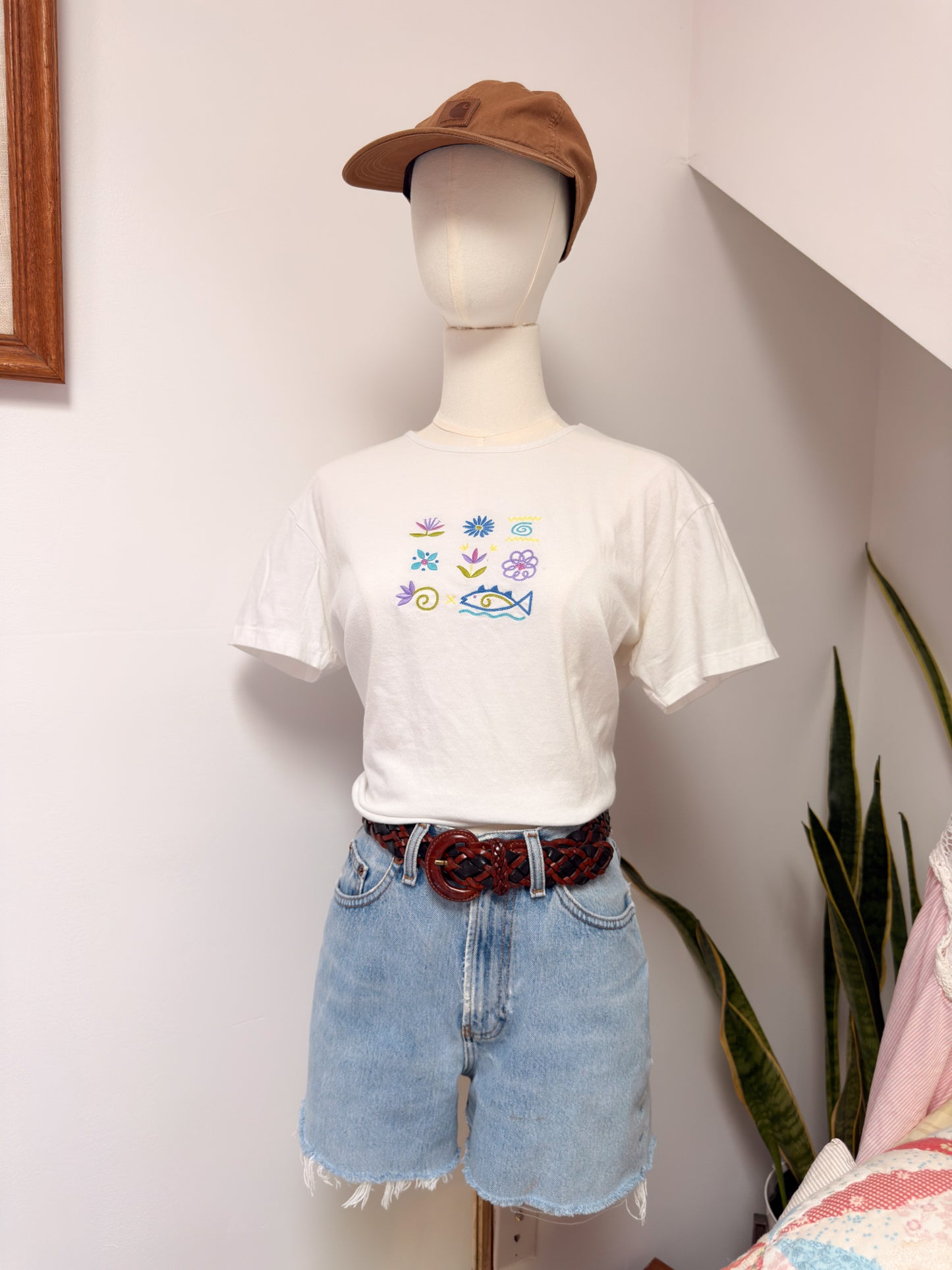 (M) Vtg summer embroidered tee