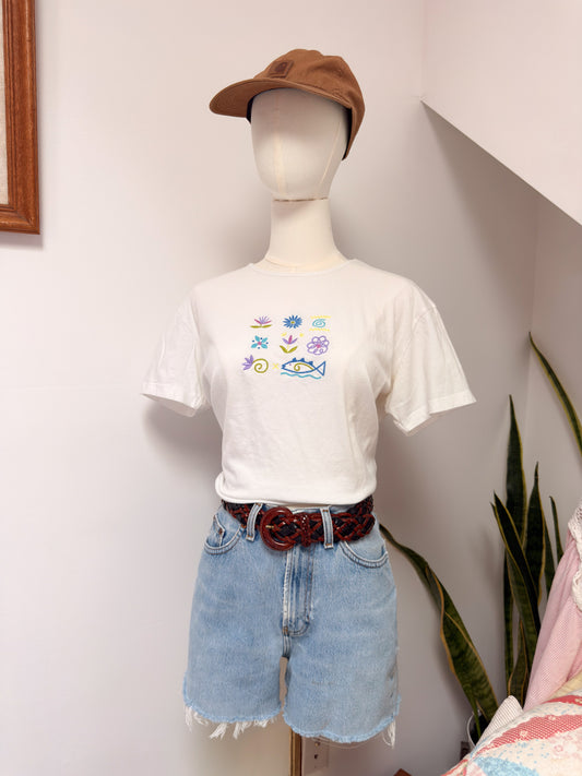 (M) Vtg summer embroidered tee
