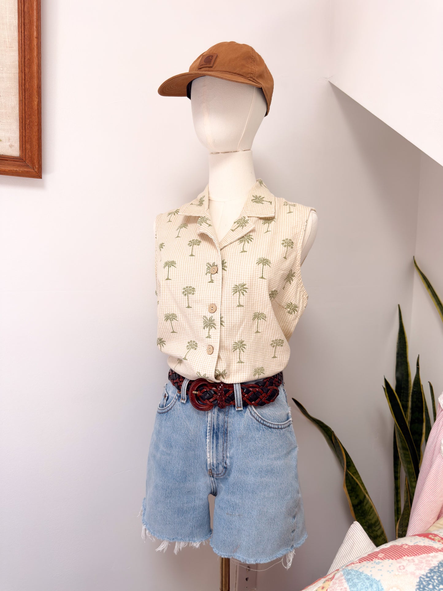 (M) Vtg palm tree blouse