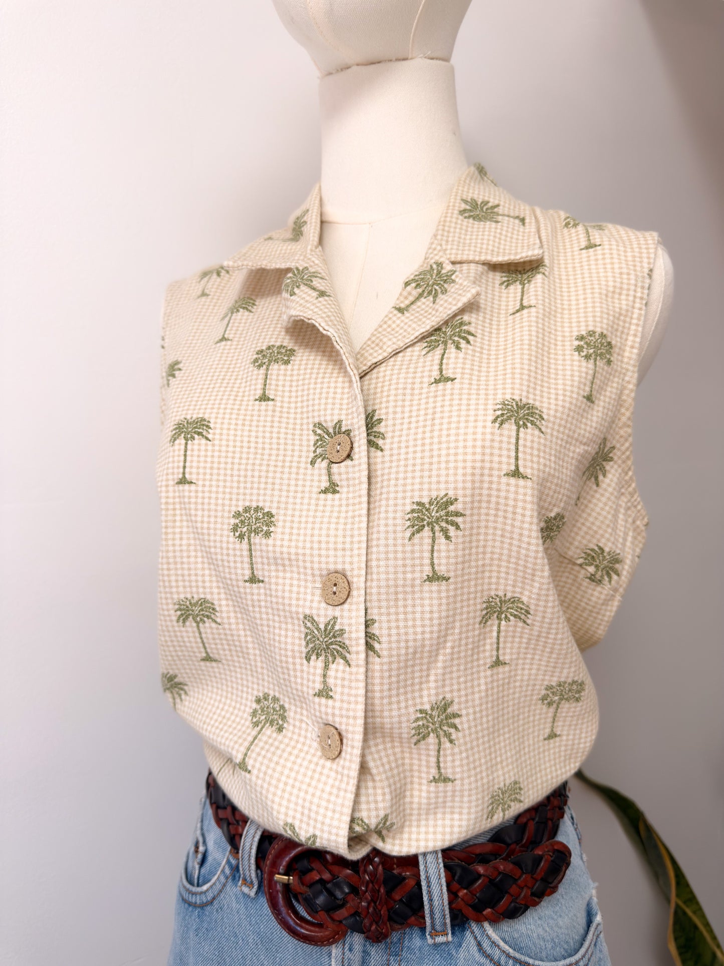 (M) Vtg palm tree blouse